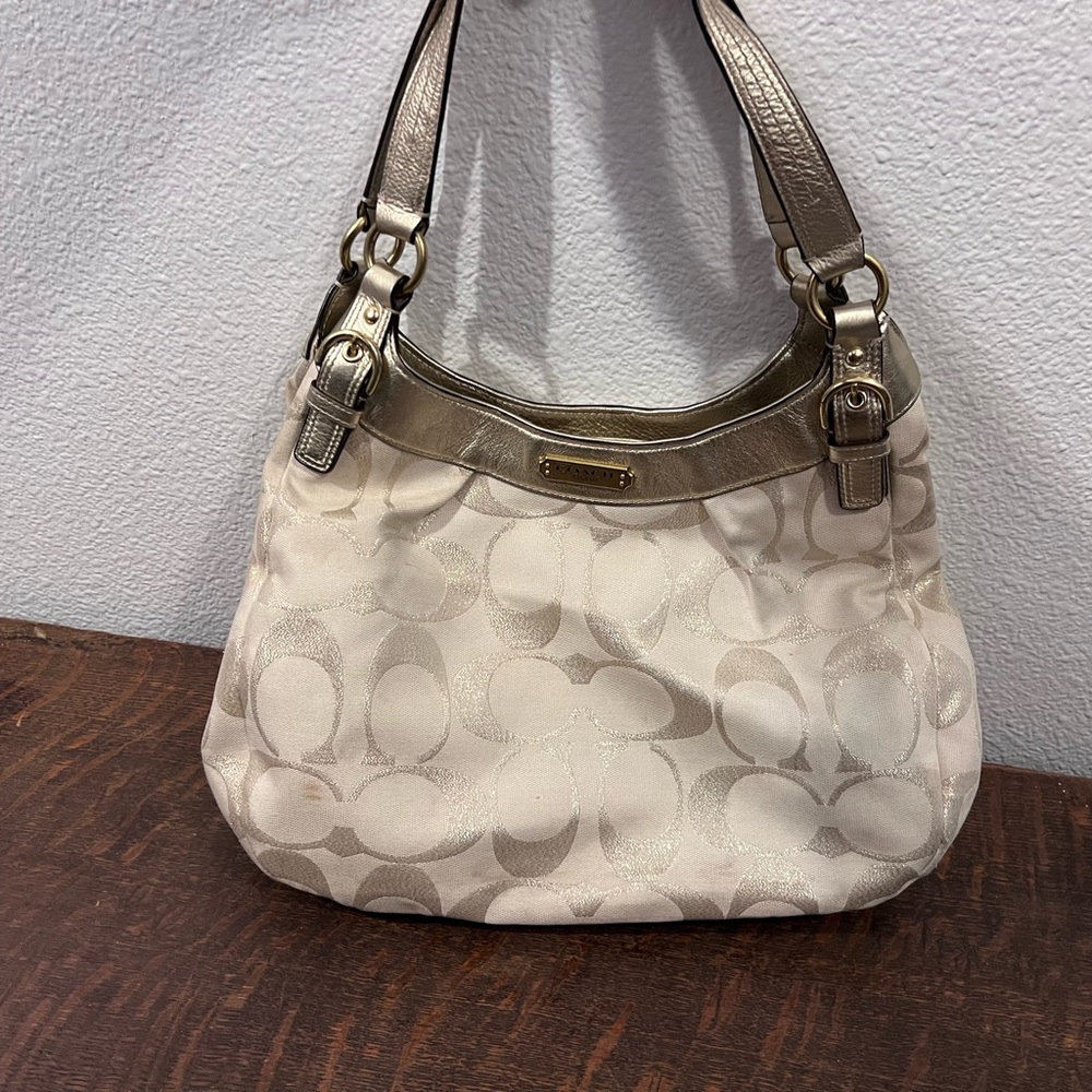 Coach Cream and Gold Shoulder Bag